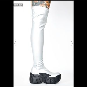 New Chrome color thigh high boots.